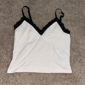 Divided White Top with Black Lace Accents